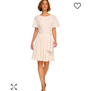 DKNY Sunburst Pleated Fit & Flare Dress in Eggshell